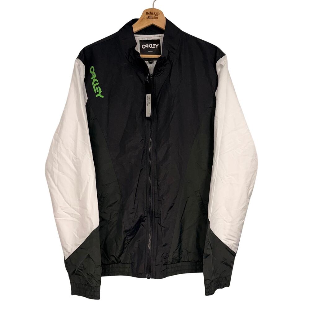 NWT Oakley Nylon Track Jacket Blackout Colorblock Windbreaker Men's SZ LARGE NEW - Picture 2 of 8